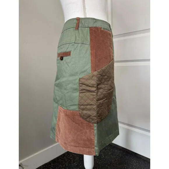 Anthropologie Meadow Rue Patchwork A-Line Skirt Sz 4 Cotton Blend Green/Brown - Picture 8 of 16